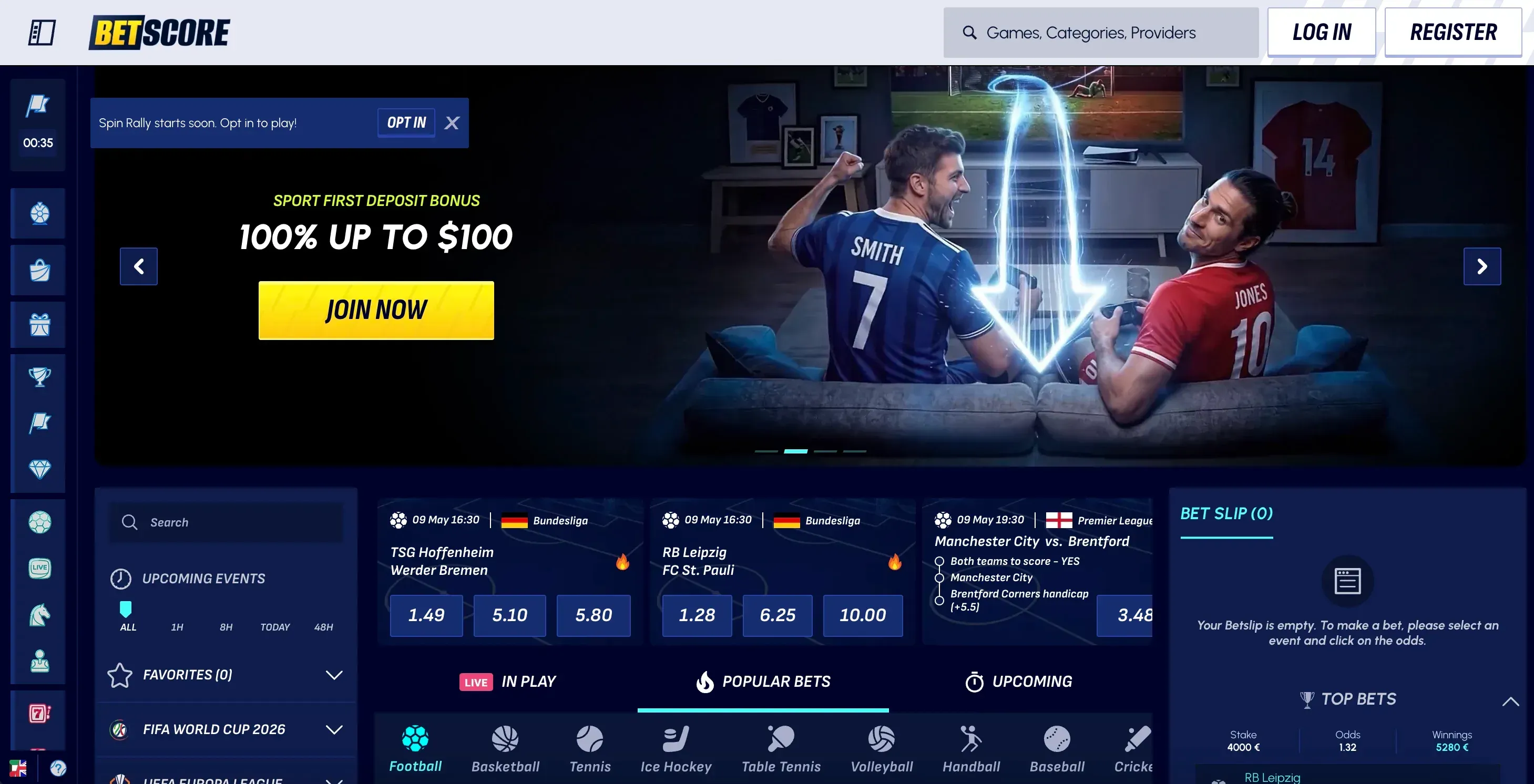 Betscore Casino Homepage